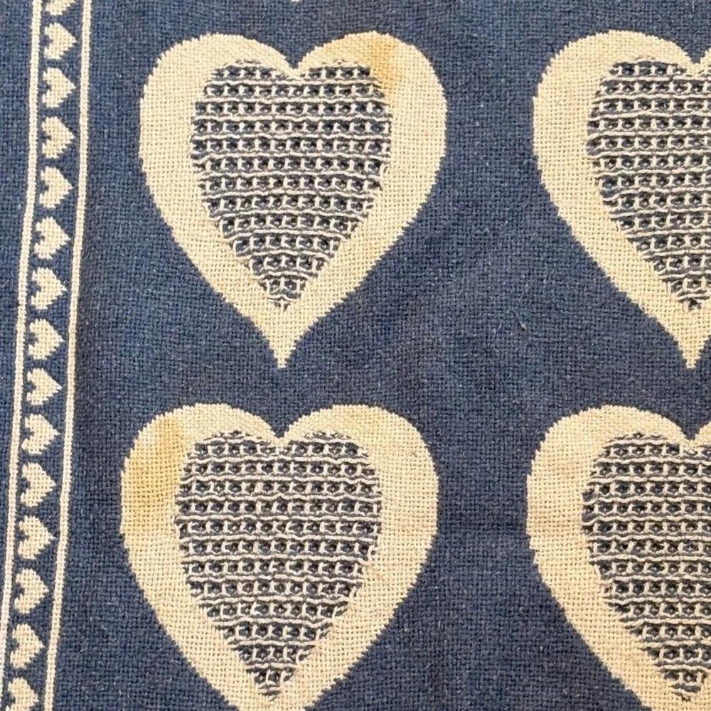 Vintage 90s Farmhouse Cottagecore Fringe Heavy Throw Blanket Country Blue